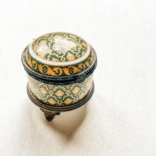 Load image into Gallery viewer, Vintage Green+Gold Trinket Box