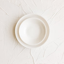 Load image into Gallery viewer, Set of 2 White Nesting Ceramic Dishes for Photography Flat Lays and Props