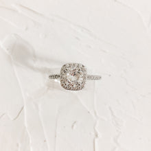 Load image into Gallery viewer, Faux White Gold Wedding Rings for Photography, Cubic Zirconia CZ Prop for Photographers Bridal Solitaire Ring Set