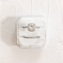 Load image into Gallery viewer, Faux White Gold Wedding Rings for Photography, Cubic Zirconia CZ Prop for Photographers Bridal Solitaire Ring Set