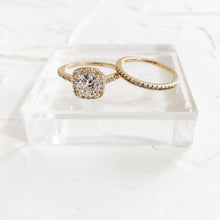 Load image into Gallery viewer, Faux Gold Wedding Rings for Photography, Cubic Zirconia CZ Prop for Photographers Bridal Solitaire Ring Set