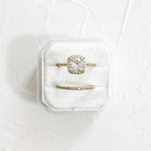 Load image into Gallery viewer, Faux Gold Wedding Rings for Photography, Cubic Zirconia CZ Prop for Photographers Bridal Solitaire Ring Set