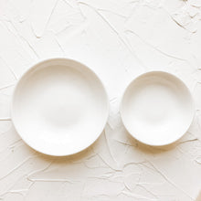 Load image into Gallery viewer, Set of 2 White Nesting Ceramic Dishes for Photography Flat Lays and Props