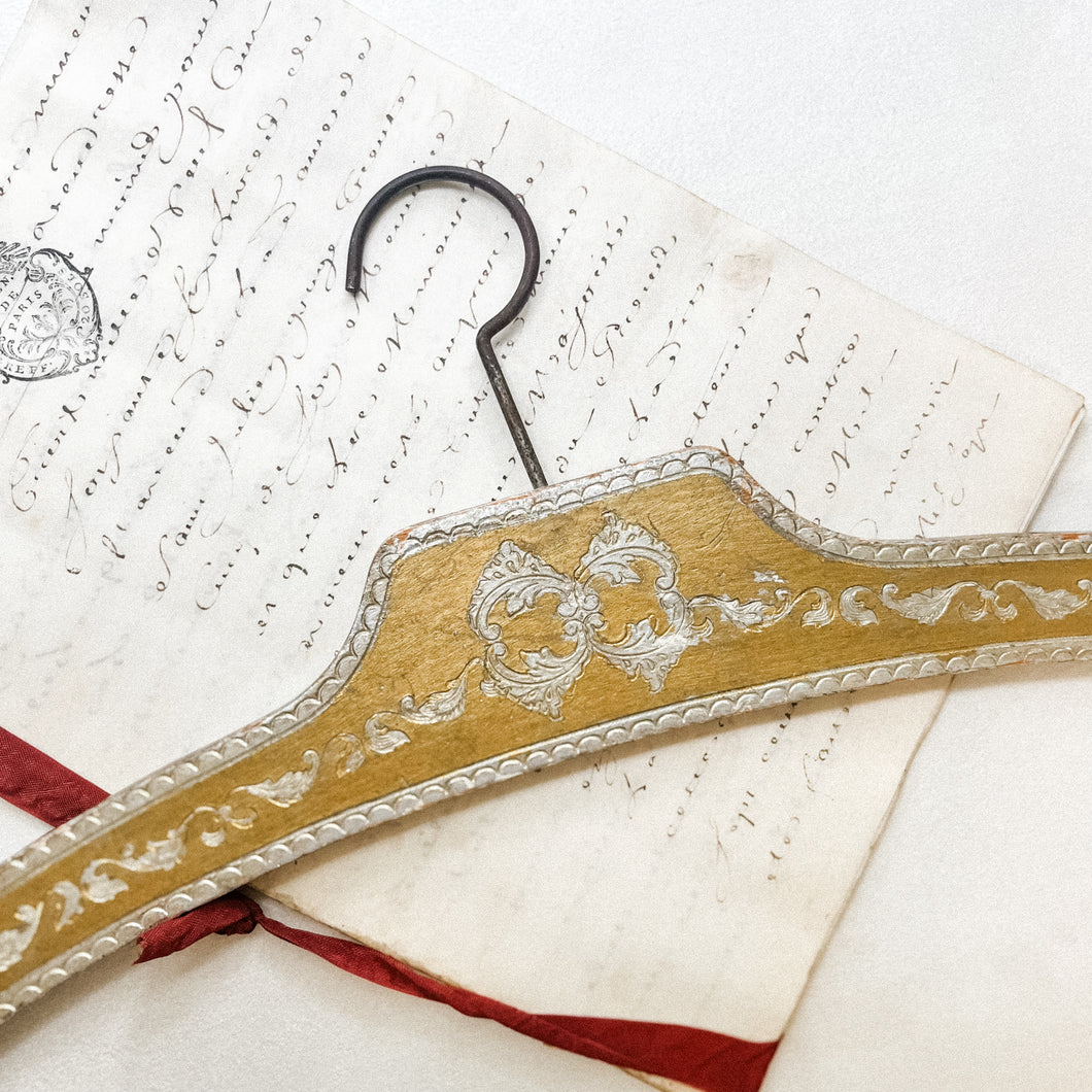 Vintage Italian Gold and Silver Florentine Wood Clothes Hanger