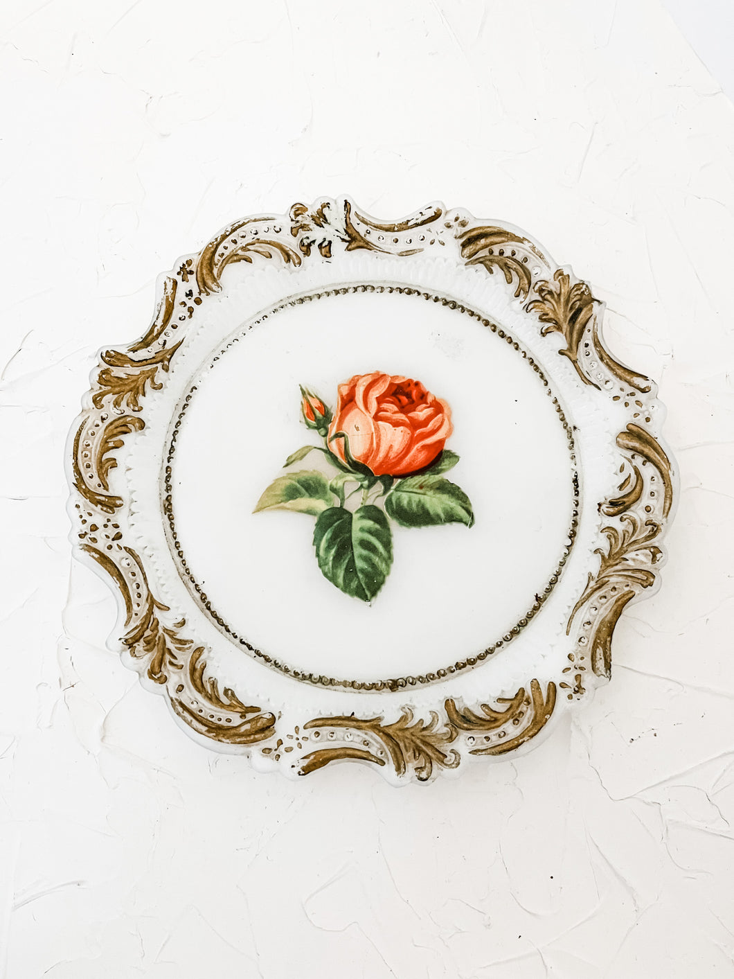 Rose and Gold Rimmed Glass Plate