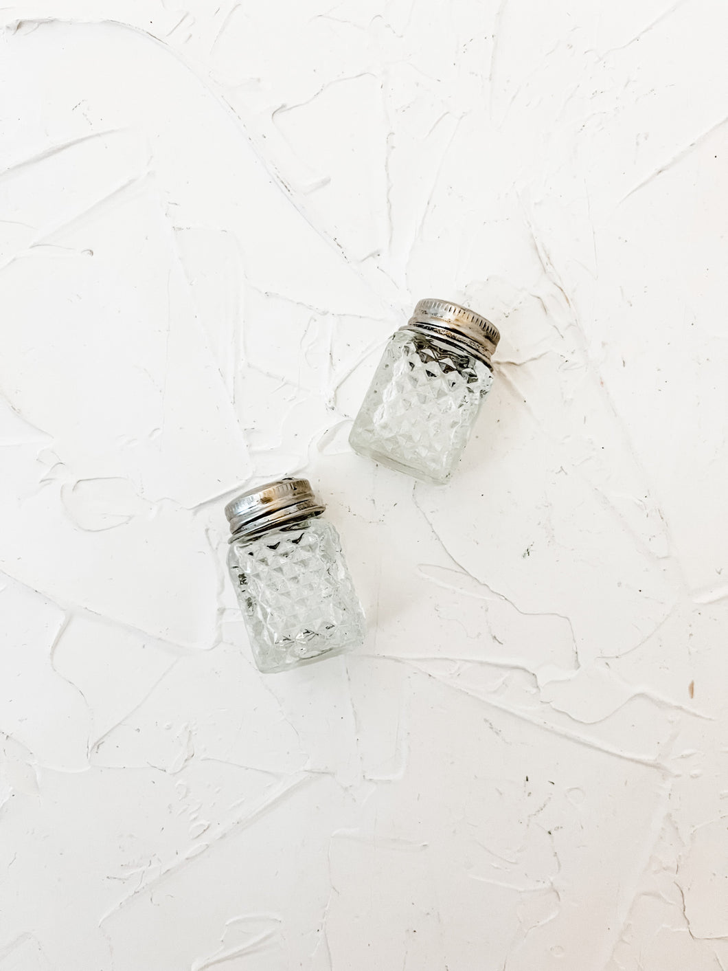 Vintage Mini Glass Salt+Pepper Shakers