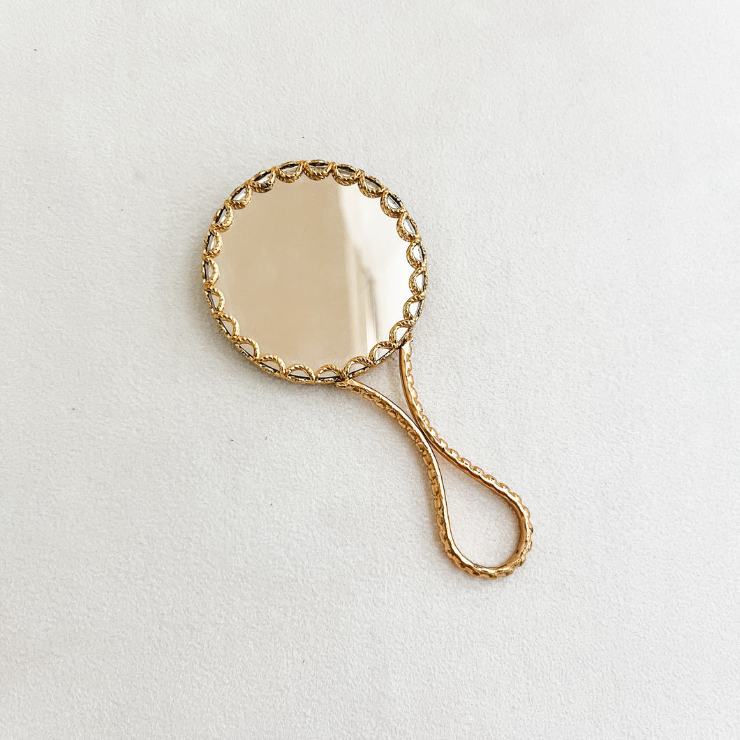 Small Vintage Limoges Gold Hand Mirror