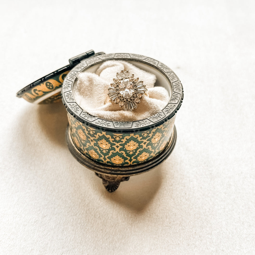 Vintage Green+Gold Trinket Box