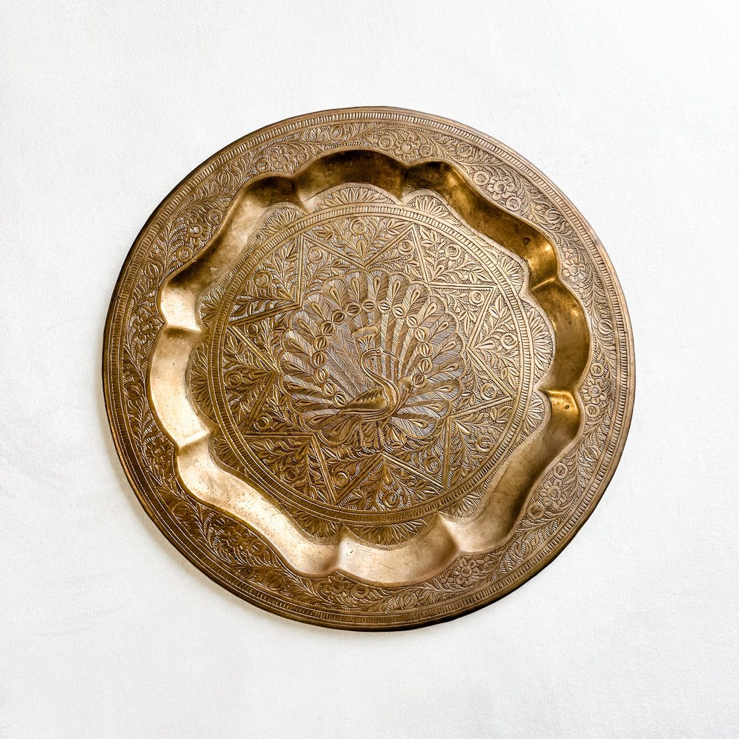 Brass Etched Peacock Tray