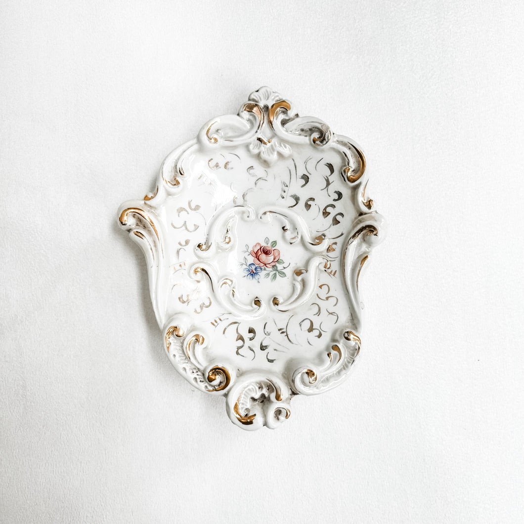Vintage Ornate Floral and Gold Dish