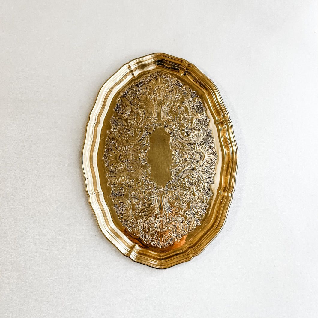 Vintage Gold Oval Etched Tray