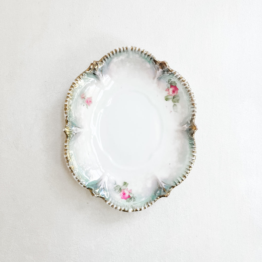 Vintage Green and Floral Dish