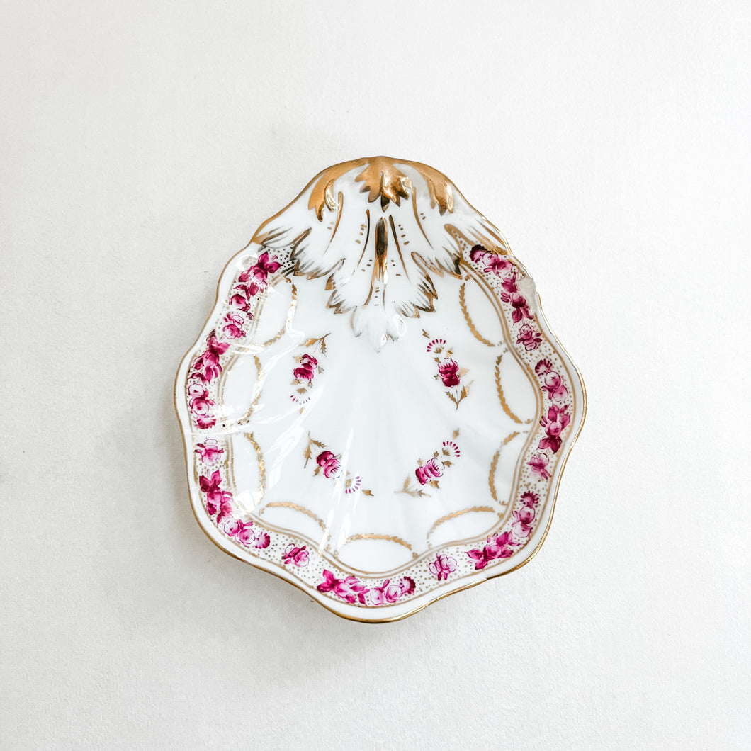 Vintage Hand Painted Floral and Gold Dish
