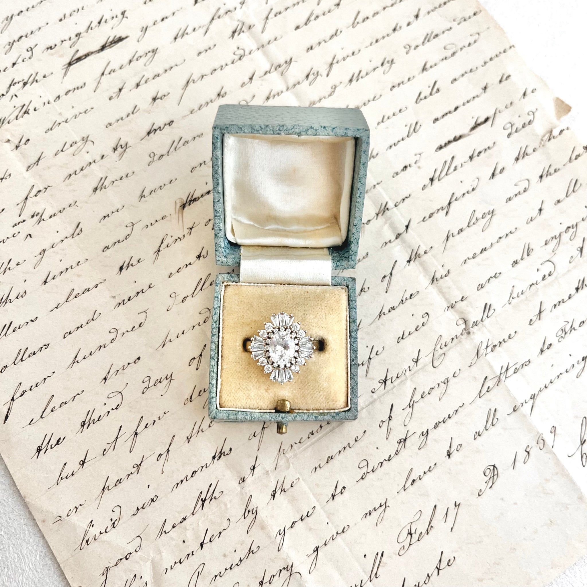 Antique Light Blue Ring Box | Vintage Engagement Ring Box 