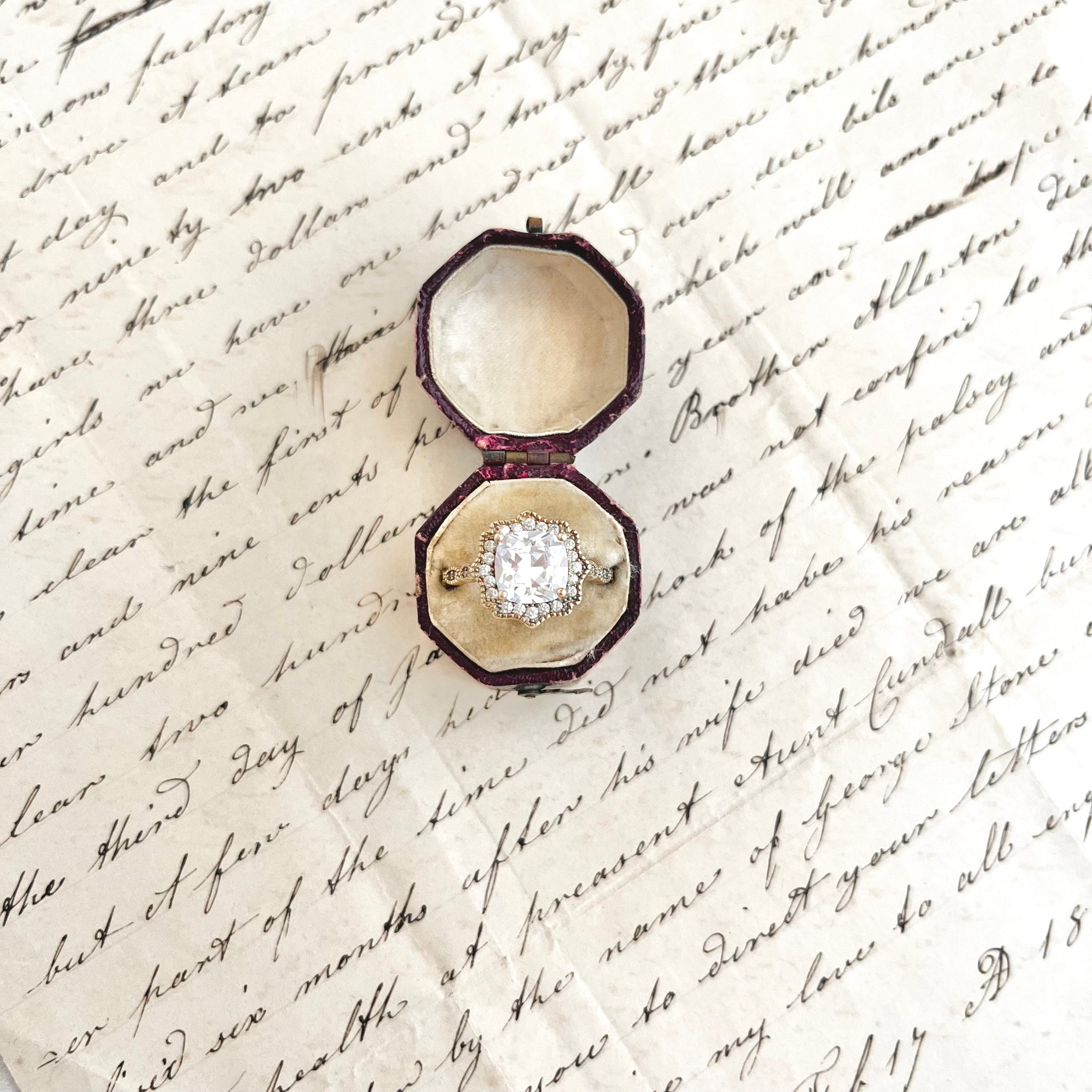 Antique Octagon Ring Box | Vintage Engagement Ring Box | Romantic 