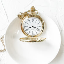 Load image into Gallery viewer, Vintage Style Gold Pocket Watch for Grooms, Photography Flat Lay Styling, Wedding Accessory, Groomsmen Gift
