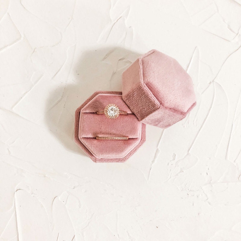 Pink Double Velvet Ring Box for Wedding Flat Lays Photography Styling Kit