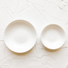 Load image into Gallery viewer, Set of 2 White Nesting Ceramic Dishes for Photography Flat Lays and Props
