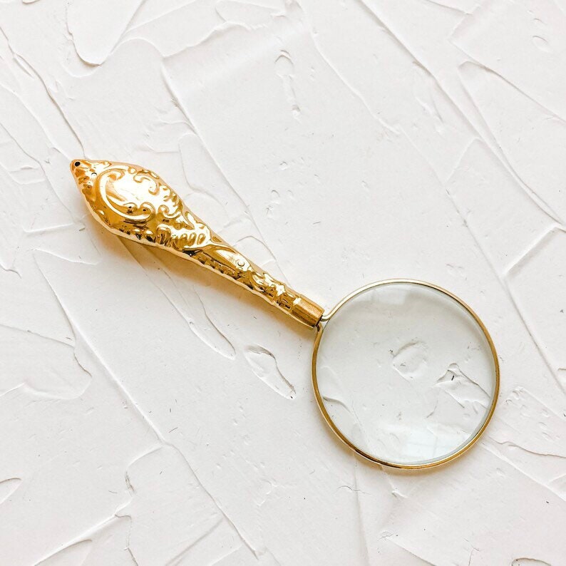 Gold Vintage Style Magnifying Glass Handheld Magnifier for Newspaper Book Reading Flat Lay Styling Prop Decor