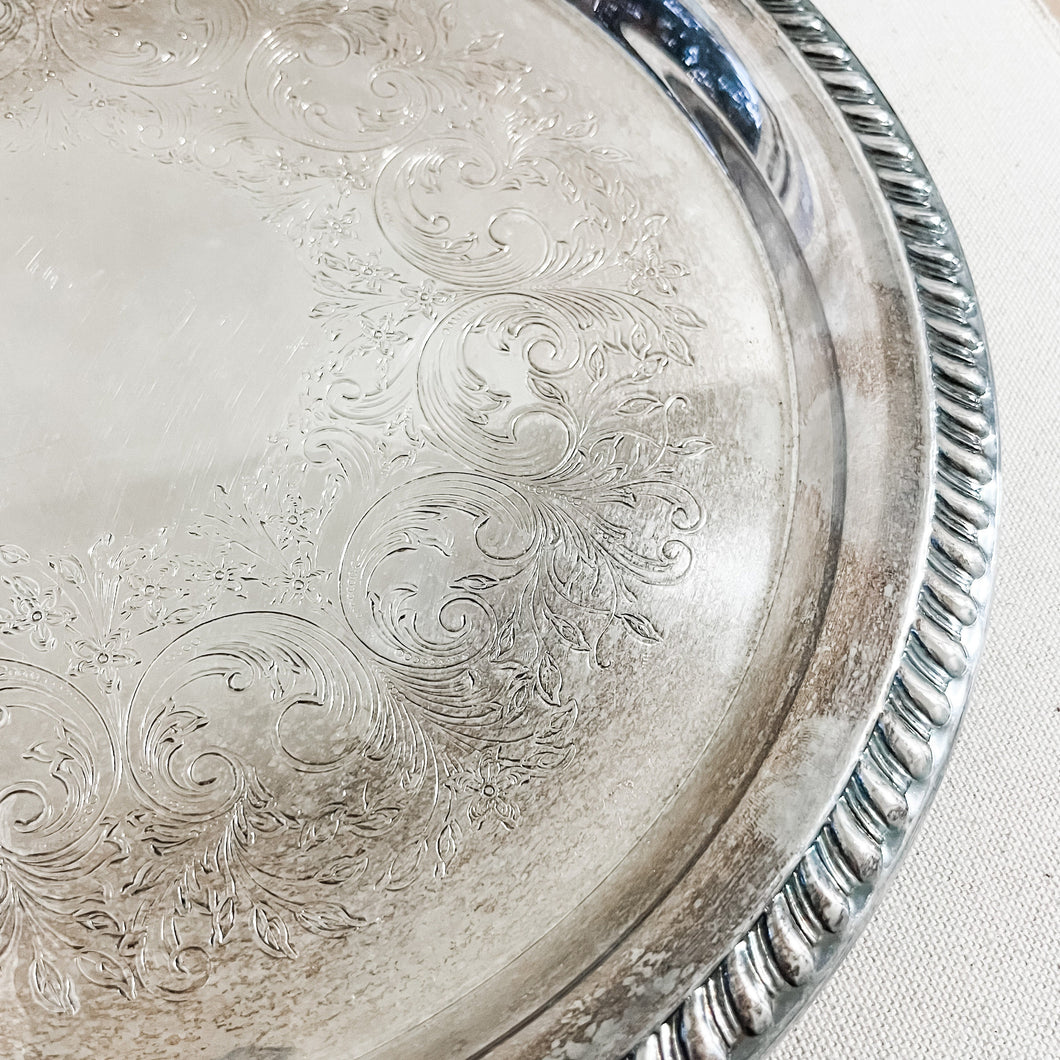 Vintage Silver Plated Round Decorative Tray